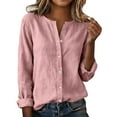 thumbnail image 1 of Turilly Women'S Linen Spring/Summer Tops V-Neck Button Shirts Long-Sleeved Top, 1 of 6