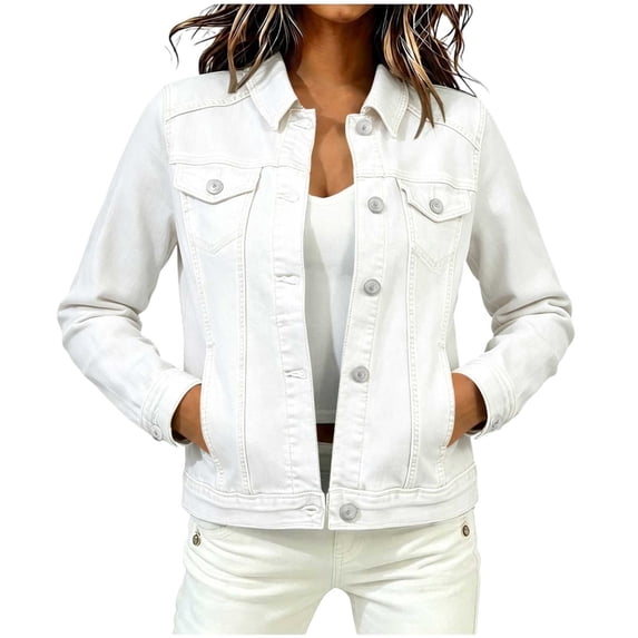 Turilly Women Solid Denim Lapel Outerwear Coats, Long Sleeve Button Front Casual Jacket with Multi Pockets