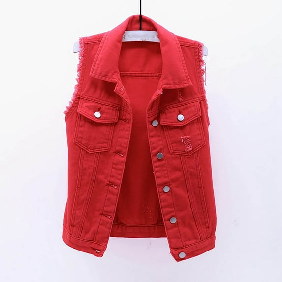 Turilly Women Spring and Autumn Coats Solid Sleeveless Denim Jacket Outerwear