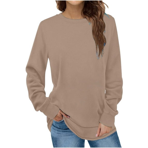 Turilly Women Winter Tops Soft and Cozy Women's Fashion Winter Solid Round-Neck Pullover Long Sleeve Tops Blouse