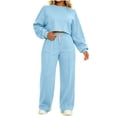 thumbnail image 1 of Turilly Women's 2 Piece Solid Color Crewneck Sweatsuit Set, Long Sleeve Crop Top & Relaxed Fit Wide Leg Sweatpants with Drawstring Pockets, 1 of 6