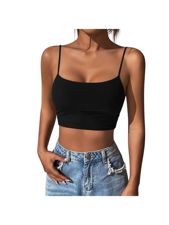 Women's Basic U-Neck Sleeveless Camisole Versatile Spaghetti Strap Cropped Tanks Soft Summer Layering Top