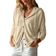 thumbnail image 1 of Turilly Women's Button Front Hooded Sweatshirt, Solid Long Sleeve Loose Casual Hoodie Cardigan with Adjustable Drawstring Hood Fashion Daily Top, 1 of 6