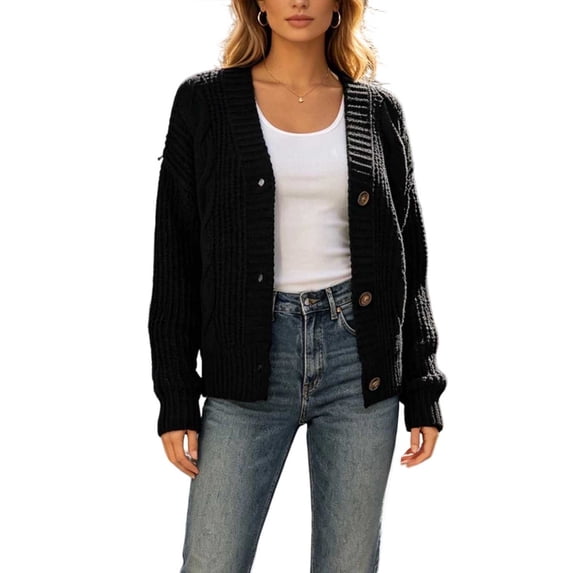 Turilly Women's Cable Knit Button Down Cardigan Sweater, Relaxed Fit Long Sleeve Open Front Knitwear for Fall Winter