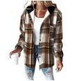 thumbnail image 1 of Turilly Women's Casual Fashion Plaid Hooded Coats Long-Sleeve Buttoned Thick Sweatshirt Pocket Coat Top, 1 of 6