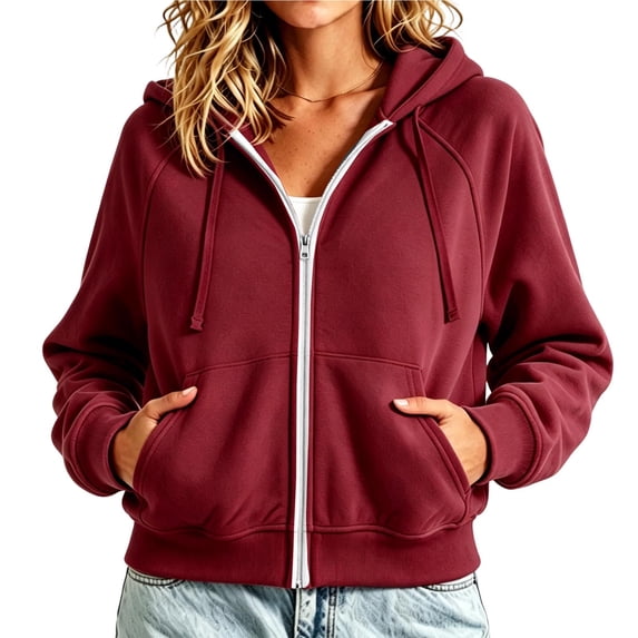 Turilly Women's Casual Full Zip Hoodie Drawstring Collared Long Sleeve Sweatshirt, Relaxed Fit Solid Color Loose Top with Pockets