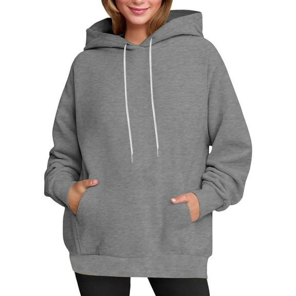 Turilly Women's Casual Hoodies Solid Color Drawstring Long Sleeved Top Loose Hooded Sweatshirts