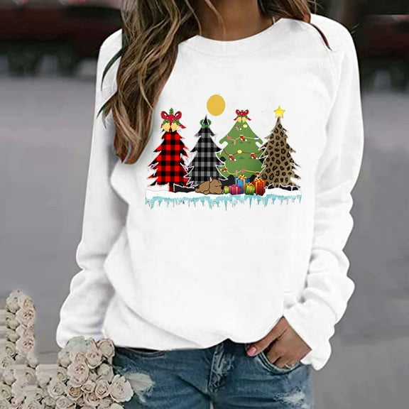 Turilly Women's Casual Long Sleeve Printed Ladies Christmas Sweatshirts Tops