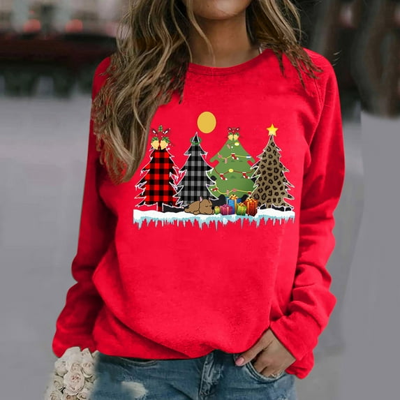 Turilly Women's Casual Long Sleeve Printed Ladies Christmas Sweatshirts Tops