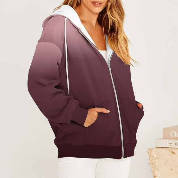 Turilly Women's Casual Printed Zippered Long Sleeved Hooded Sweater Jacket Top