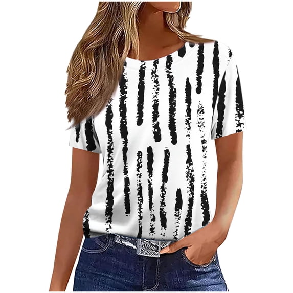Turilly Women's Casual T-Shirt Fashionable Printed Short Sleeved Crewneck Graphic Tees Tops