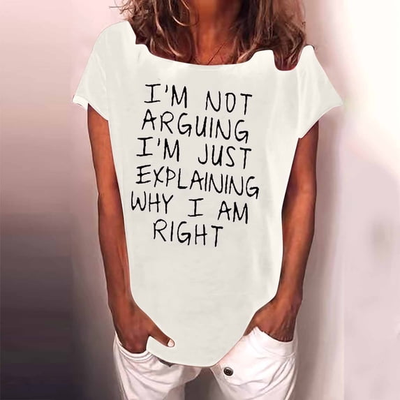 Turilly Women's Casual T-Shirt Funny Letter Printed Short Sleeve O-Neck Tees Top