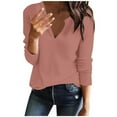 thumbnail image 1 of Turilly Women's Casual Tops Solid Color V-Neck Long Sleeved Regular Sleeve Top, 1 of 4