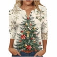thumbnail image 1 of Turilly Women's Christmas Fashion Graphic Printed Tops V-Neck Loose 3/4 Sleeve Button Raglan Sleeve Top, 1 of 5