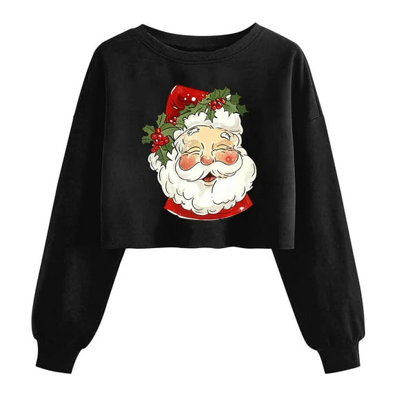 Turilly Women's Christmas Hoodless Sweatshirts Fashion Short Shoulder Long Sleeve Graphic Print Pullovers Sweatshirt