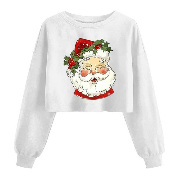 Turilly Women's Christmas Hoodless Sweatshirts Fashion Short Shoulder Long Sleeve Graphic Print Pullovers Sweatshirt