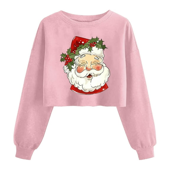 Turilly Women's Christmas Hoodless Sweatshirts Fashion Short Shoulder Long Sleeve Graphic Print Pullovers Sweatshirt