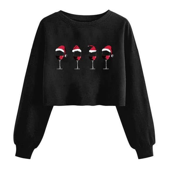 Turilly Women's Christmas Hoodless Sweatshirts Themed Short Shoulder Long Sleeve Printed Pullover Sweatshirt
