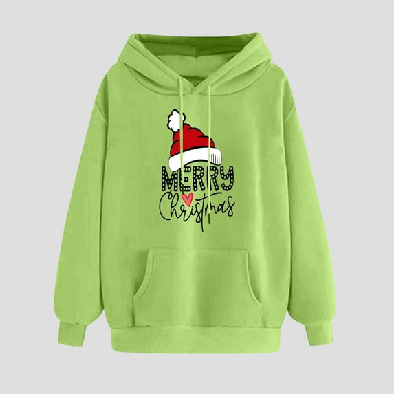 Turilly Women's Christmas Small Print Pocket Shoulder Sleeves Long Sleeved Top Hooded Sweatshirt