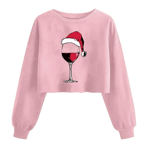 Turilly Women's Christmas Sweatshirts Short Shoulder Long Sleeve Print Pullover Hoodless Sweatshirt