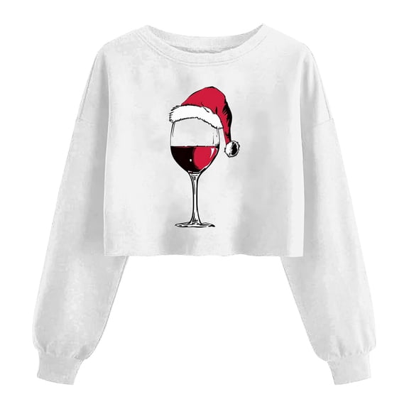 Turilly Women's Christmas Sweatshirts Short Shoulder Long Sleeve Print Pullover Hoodless Sweatshirt