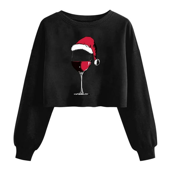 Turilly Women's Christmas Sweatshirts Short Shoulder Long Sleeve Print Pullover Hoodless Sweatshirt