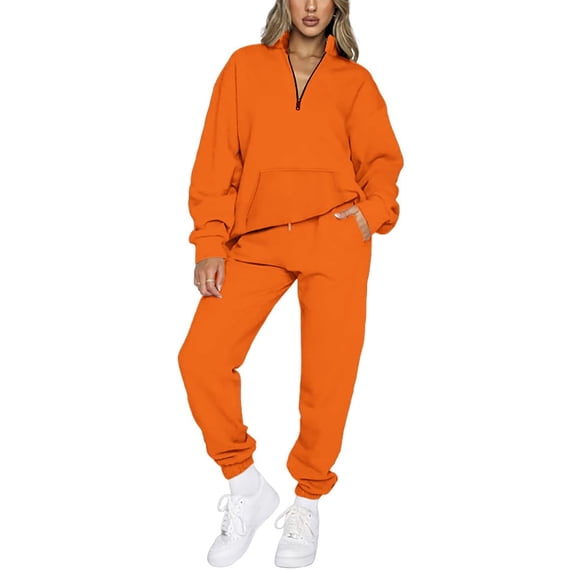 Turilly Women's Clothes Sets for Comfort Women's Fashion Casual Stand Collar Long Sleeve Zipper Tops Sweatshirt with Pocket and Drawstring Pants Suits Set