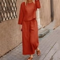 thumbnail image 1 of Turilly Women's Coats and Jackets 2PCS Fashion Woman Round Neck Solid Long Sleeve Blouse and Loose Pants Set, 1 of 5