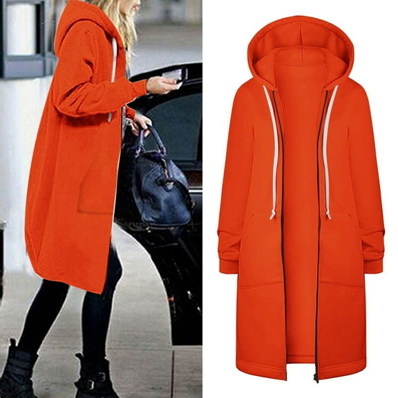 Turilly Women's Coats for Cold Winter Fashion Woman Long Sleeve Open Front Loose Outerwear Solid Zipper Coat Tops Pockets Blouse