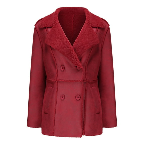Turilly Women's Coats for Cold Winter Fashion Women's Lapel Casual Pocket Plush Botton Suede Jacket Long Sleeve Hoodies Casual Outwear