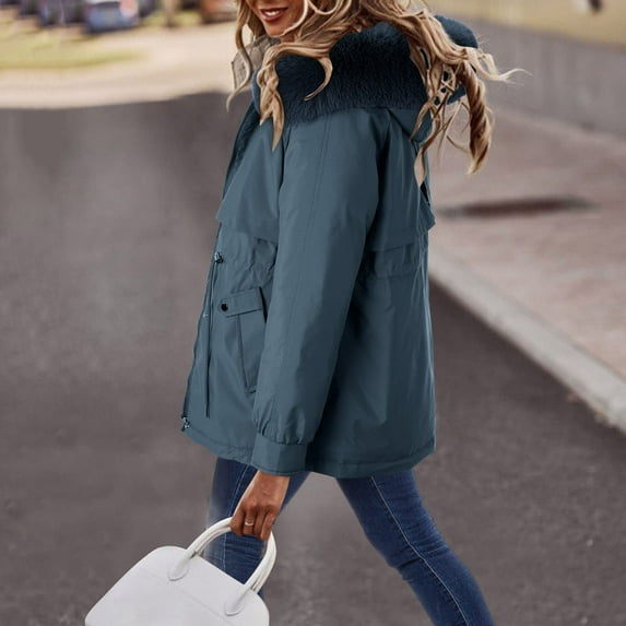 Turilly Women's Coats for Cold Winter Womens Warm Long Sleeve Coat Hoodies Collar Jacket Slim Winter Outwear
