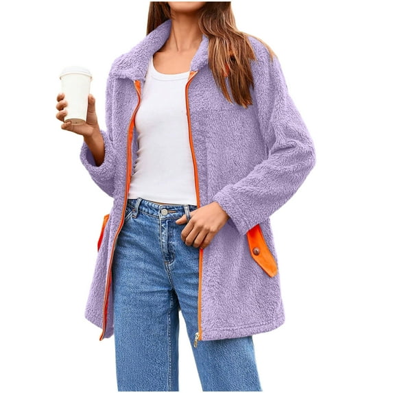 Turilly Women's Contrasting Zipper Coats Pocket Long Sleeved Stand Up Collar Casual Jacket Top
