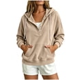 thumbnail image 1 of Turilly Women's Corduroy Henley Hoodie Half-Button Drawstring Pullover Sweatshirt with Kangaroo Pocket for Fall and Winter, 1 of 6