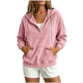 thumbnail image 1 of Turilly Women's Corduroy Henley Hoodie Half-Button Drawstring Pullover Sweatshirt with Kangaroo Pocket for Fall and Winter, 1 of 6