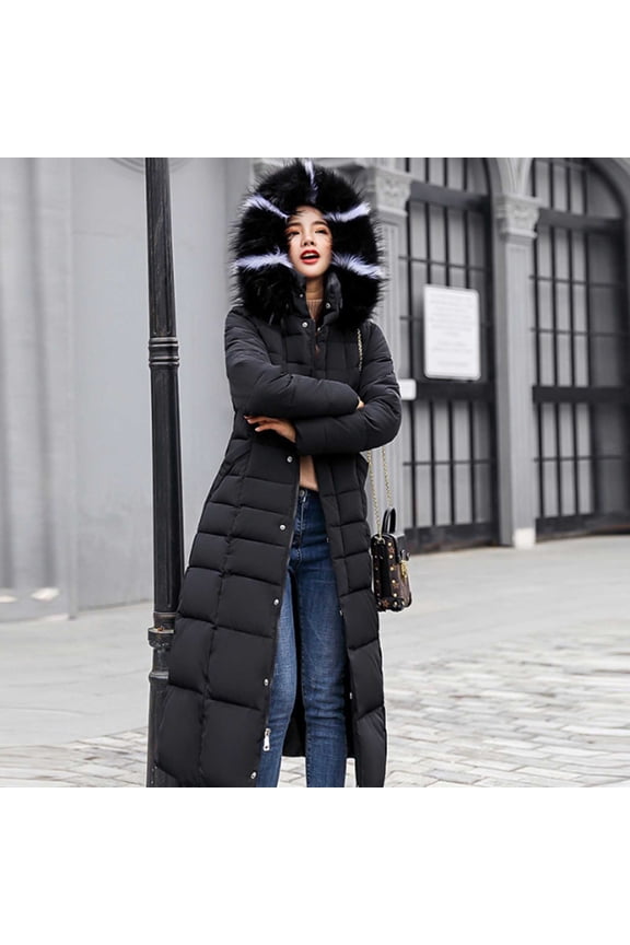 Women's Extended Length Cotton Coat Women's Extended Length Over-the-knee Loose Cold-proof Warm Thickened Hooded Cotton Coat