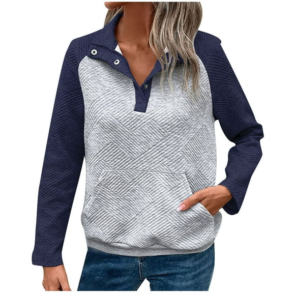 Turilly Women's Fashion Casual Color Blocking Pocket Long Sleeve Comfortable Sweatshirt Tops Blouse