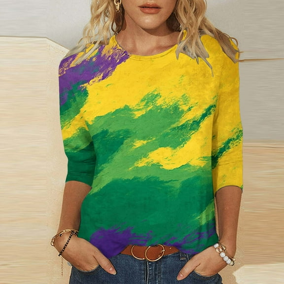 Turilly Women's Fashion Casual Print V-neck 3/4 Sleeve Top Long Sleeved V-neck Top Shirt