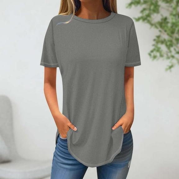 Turilly Women's Fashion Sold Short Sleeves Blouse Round Neck Casual Tops