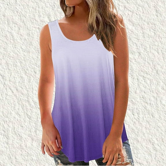 Turilly Women's Fashion Solid Round-Neck Loose Sleeveless T-shirt Pullover Tops