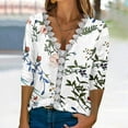 thumbnail image 1 of Turilly Women's Fashion T-Shirt Floral Printed Lace Three Quarter Sleeve Blouse V-Neck Casual Tops, 1 of 5