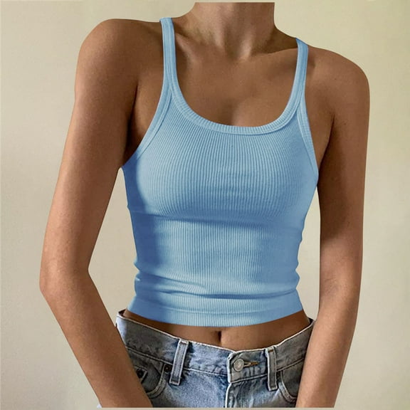 Turilly Women's Fashionable And Camisole Round Neck Solid Color Fitted Top