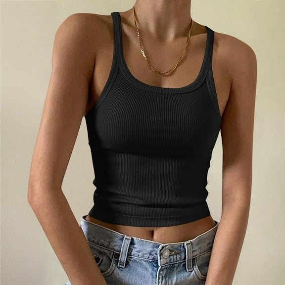 Turilly Women's Fashionable And Camisole Round Neck Solid Color Fitted Top