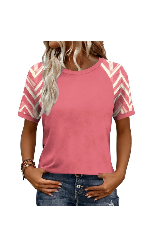 Women's Floral Printed Raglan Sleeve Tees Fashion Ladies Spring/Summer Casual Round Neck Short Sleeve Top for Everyday Wear