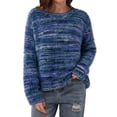 thumbnail image 1 of Turilly Women's Fuzzy Striped Sweater Crew Neck Long Sleeve Cozy Winter Top, 1 of 6
