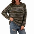 thumbnail image 1 of Turilly Women's Fuzzy Striped Sweater Crew Neck Long Sleeve Cozy Winter Top, 1 of 6