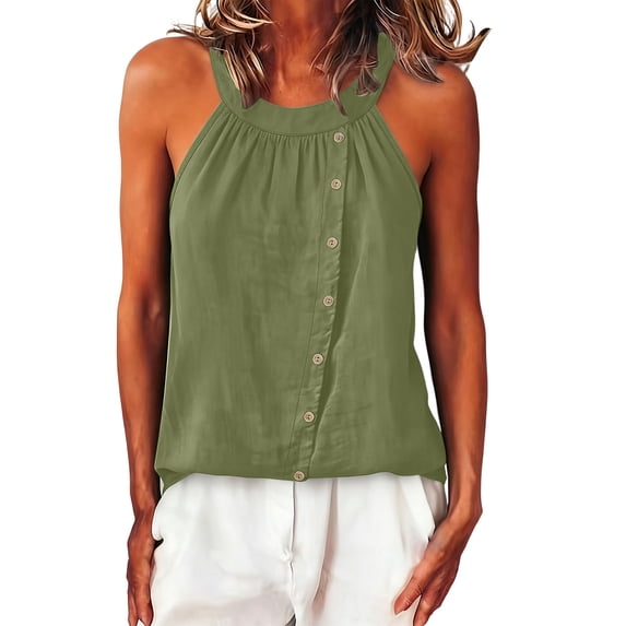 Turilly Women's Halter Neck Tanks Top Asymmetrical Buckle Loose Fit Solid Casual Sleeveless Top for Summer Daily Wear