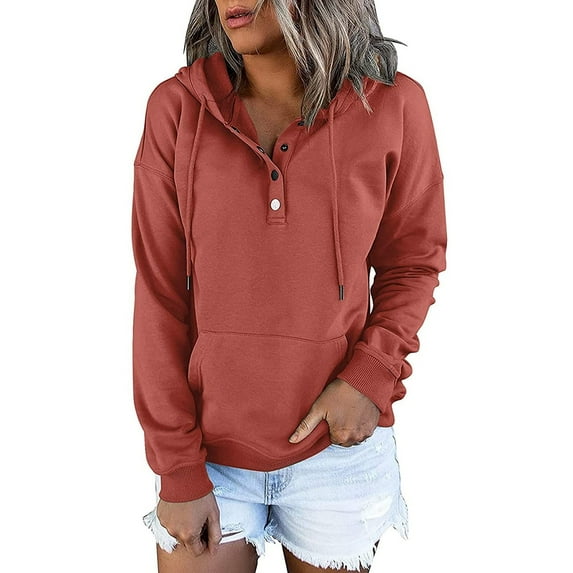 Turilly Women's Hooded Solid Color Long-sleeved Sweatshirt Casual Blouse Pullover Tops