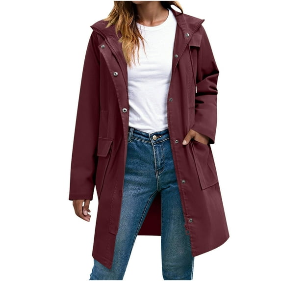 Turilly Women's Jackets Fashion Solid Color Button Long Sleeve Collar Outwears Top Rainproof Jackets