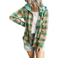 thumbnail image 1 of Turilly Women's Long Sleeve Plaid Hooded Drawstring Single Breasted Cardigan Tops, 1 of 9