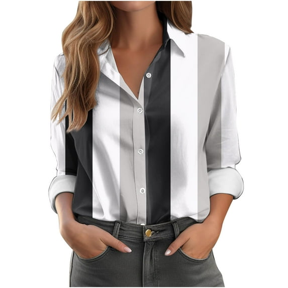 Turilly Women's Long Sleeved Regular Casual Orange Series Printed Lapel Button Up Shirt